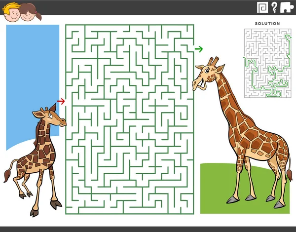 Illustration Dessin Animé Jeu Puzzle Labyrinthe Éducatif Pour Les Enfants — Image vectorielle