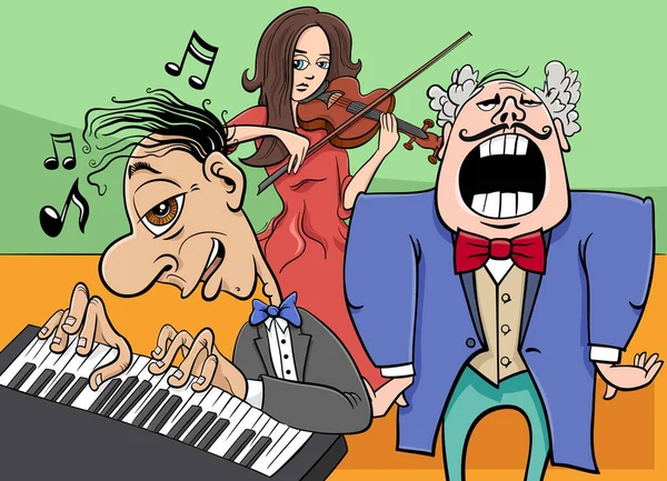 Karikatür Çizimi Bir Konser Veren Komedyen Grubu — Stok Vektör