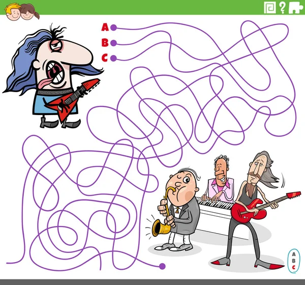 Ilustrasi Kartun Dari Permainan Teka Teki Labirin Dengan Karakter Gitaris - Stok Vektor