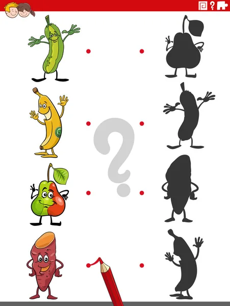 右の影と一致するの漫画のイラストは 果物や野菜の文字で絵教育ゲームと — ストックベクタ