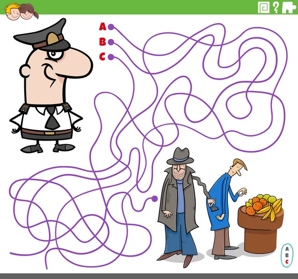 Desenhos Animados Ilustração Linhas Jogo Quebra Cabeça Labirinto Com Personagem —  Vetores de Stock