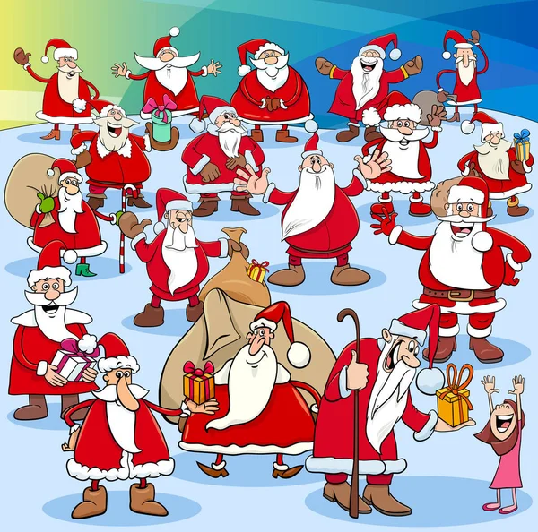 Dibujos Animados Ilustración Personajes Cómicos Santa Claus Gran Grupo Tiempo — Vector de stock