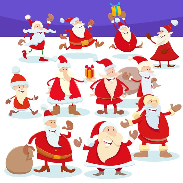 Tecknad Illustration Santa Claus Characters Group Juletid — Stock vektor