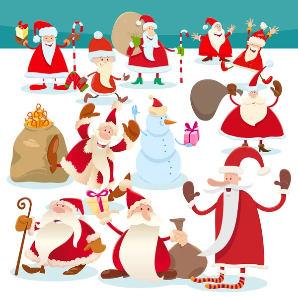 サンタ クロースとクリスマス文字グループの漫画イラスト — ストックベクタ