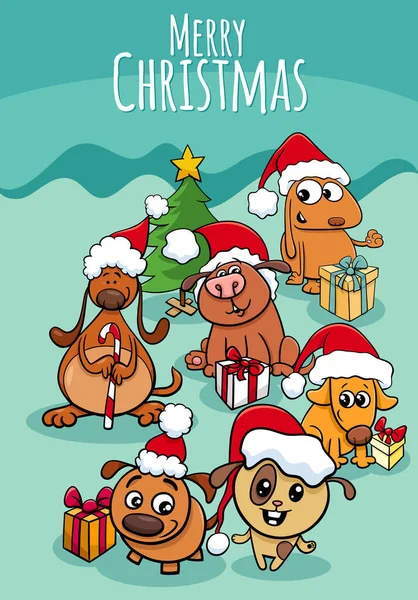圣诞期间带有小狗角色的卡通插图设计或贺卡 — 图库矢量图片