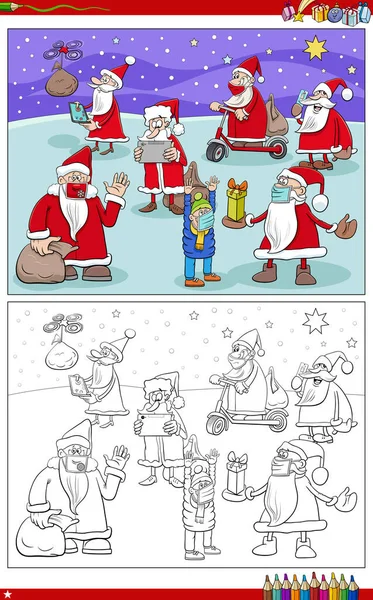 Dibujos Animados Ilustración Personajes Navidad Santa Claus Grupo Para Colorear — Archivo Imágenes Vectoriales