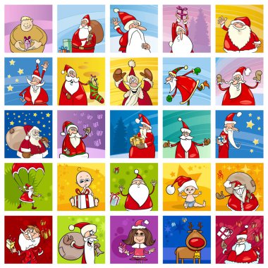 Noel Baba karakterlerinin Noel zamanı karikatür çizimi