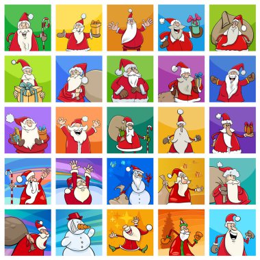 Noel Baba karakterlerinin Noel 'i kutlayan karikatür çizimi