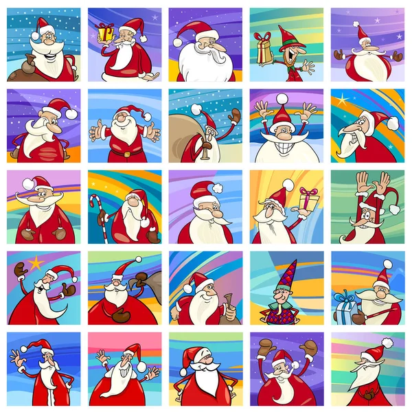 Cartoon Illustration Christmas Holiday Santa Claus Characters Set — Stock Vector