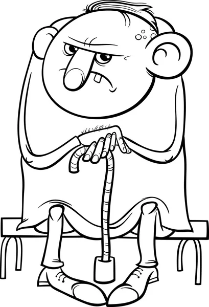 Grumpy old man cartoon coloring page — Stock Vector