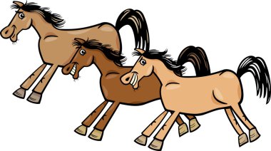 atlar veya Mustanglar illüstrasyon karikatür