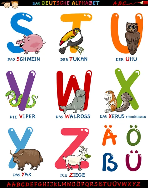Мультфильм немецкий алфавит с животными — стоковый вектор