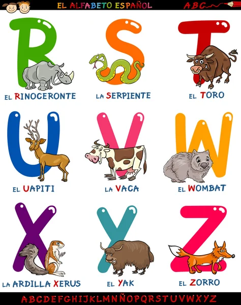 Cartoon Spaans alfabet met dieren — Stockvector