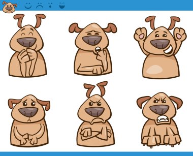 köpek duygular karikatür çizim seti