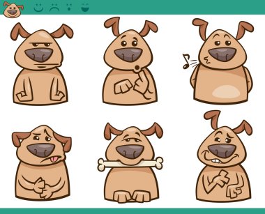 köpek duygular karikatür çizim seti
