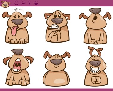 köpek duygular karikatür çizim seti