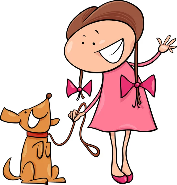 Χαριτωμένο κορίτσι με σκυλί καρτούν εικονογράφηση — Διανυσματικό Αρχείο