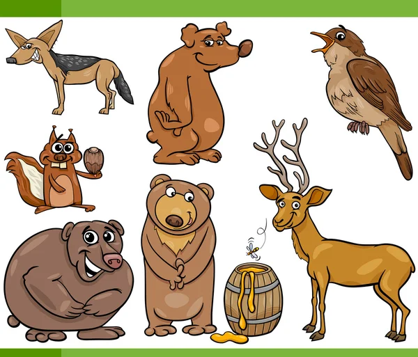 Animales salvajes conjunto de dibujos animados ilustración — Vector de stock