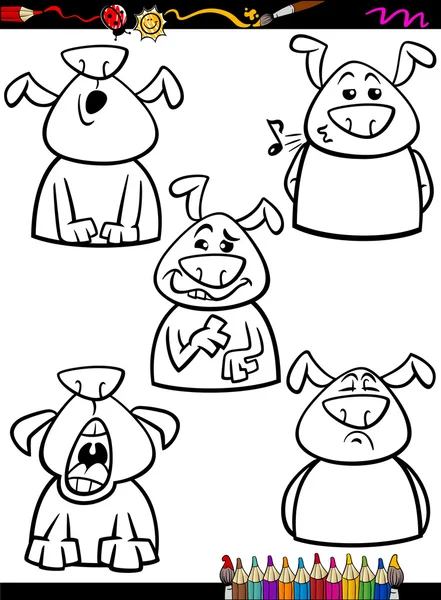 Dog emotion set cartoon coloring page — Stock Vector