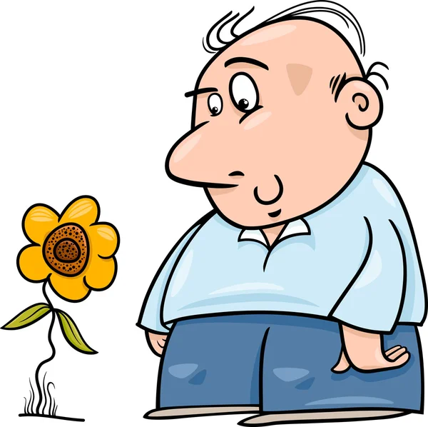 Adam ayçiçeği karikatür çizim ile — Stok Vektör