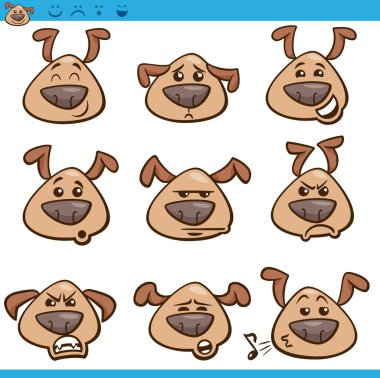 köpek ifadeler karikatür çizim seti