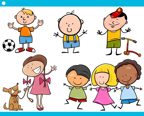 Lindo niños pequeños dibujos animados conjunto — Vector de stock