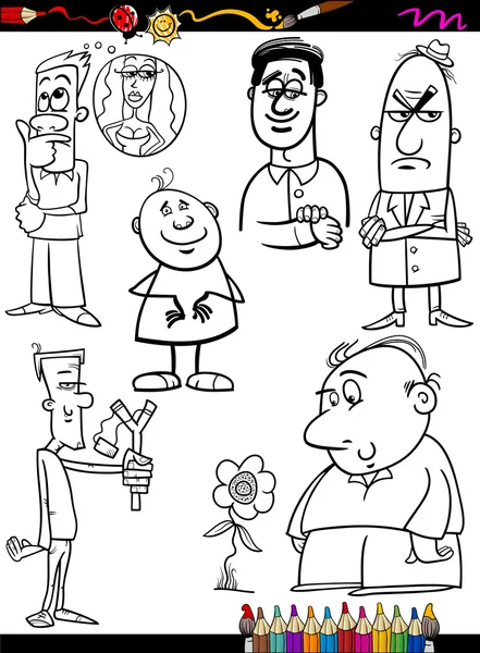 People set cartoon coloring page — Stock Vector