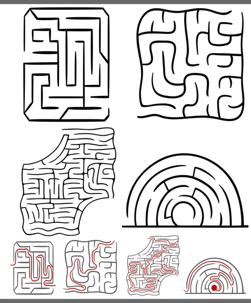 Labirinti o labirinti diagrammi impostati — Vettoriale Stock