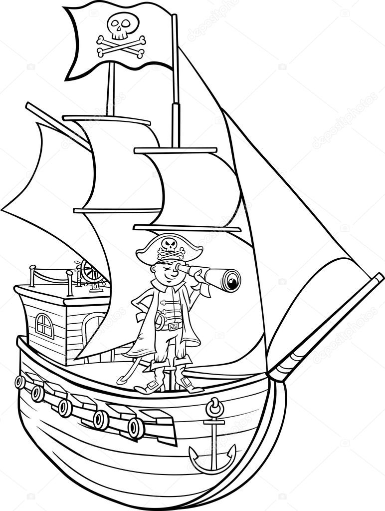 pirate on ship cartoon coloring page