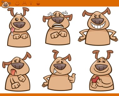 köpek duygular karikatür çizim seti