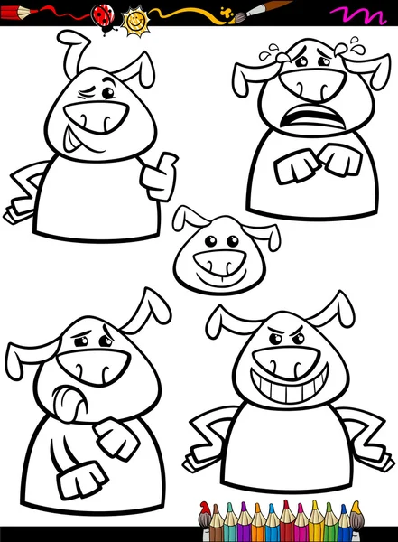 Dog emotion set cartoon coloring page — Stock Vector