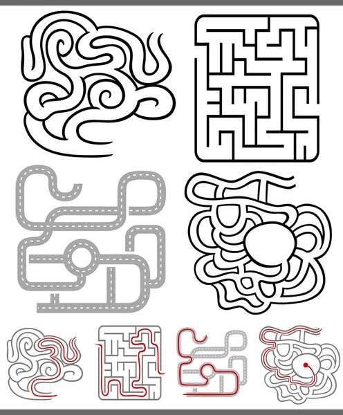 Doolhoven of labyrinten diagrammen instellen — Stockvector