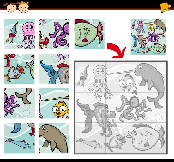 Animais de desenhos animados puzzle jogo — Vetor de Stock