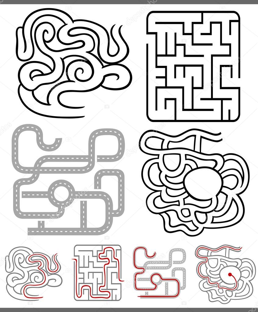 mazes or labyrinths diagrams set