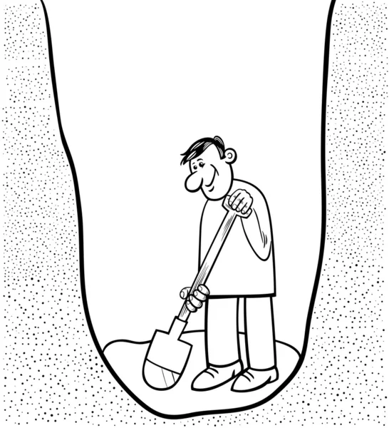 Digging man cartoon coloring page — Stock Vector