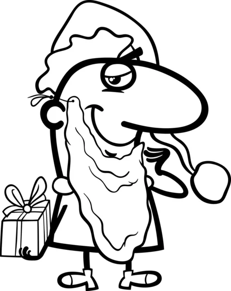 Santa com presente desenhos animados para colorir página — Vetor de Stock