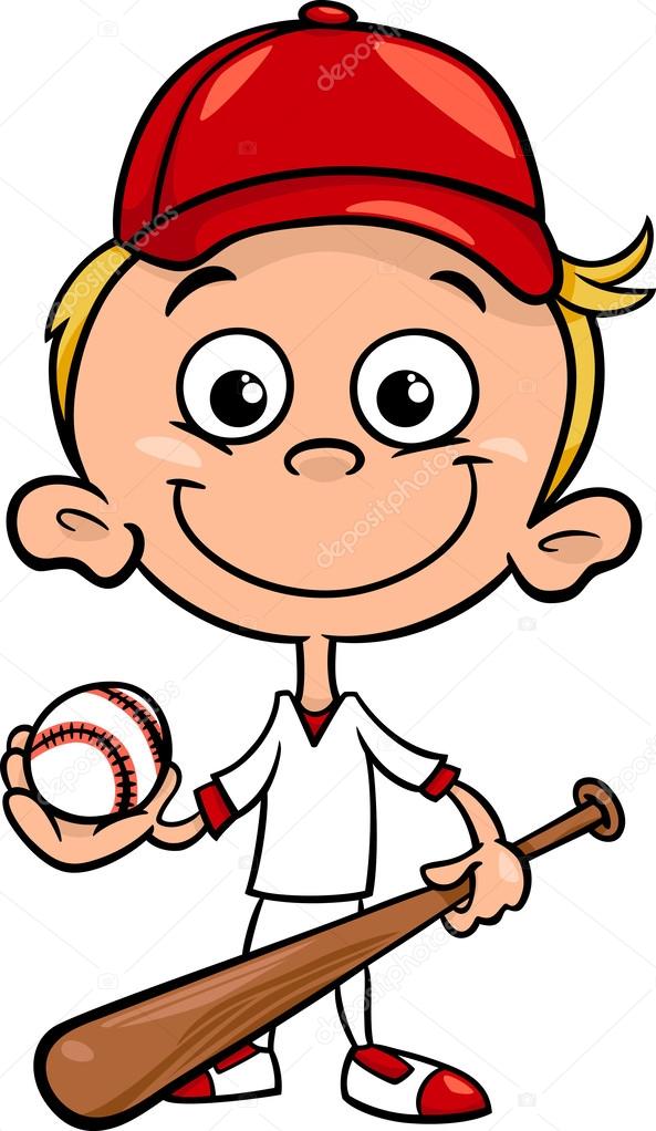 Niño jugador de béisbol ilustración de dibujos animados vector, gráfico