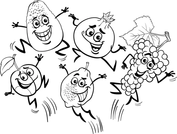 Springen Früchte Karikatur Malbuch — Stockvektor