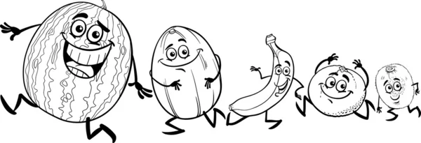 Laufende Früchte Karikatur Malbuch — Stockvektor