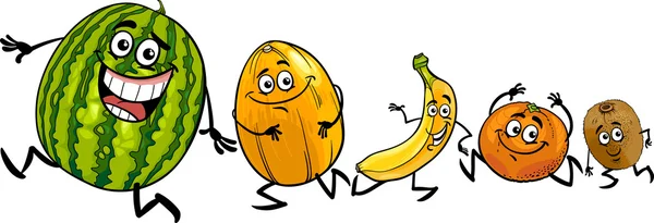 Feliz corriendo frutas ilustración de dibujos animados — Vector de stock