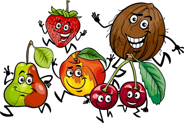 Grupo de frutas corriendo ilustración de dibujos animados — Vector de stock