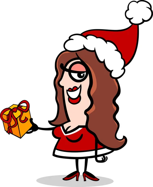 Girl santa with present cartoon — Stock Vector