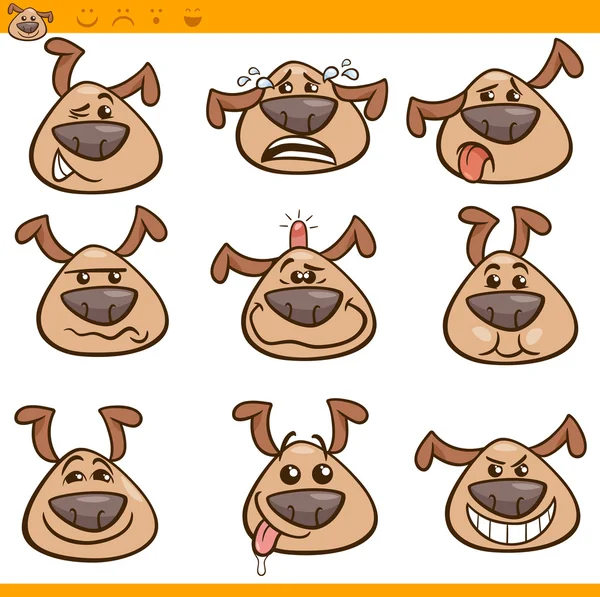 Dog emoticons cartoon illustration set — Stock Vector
