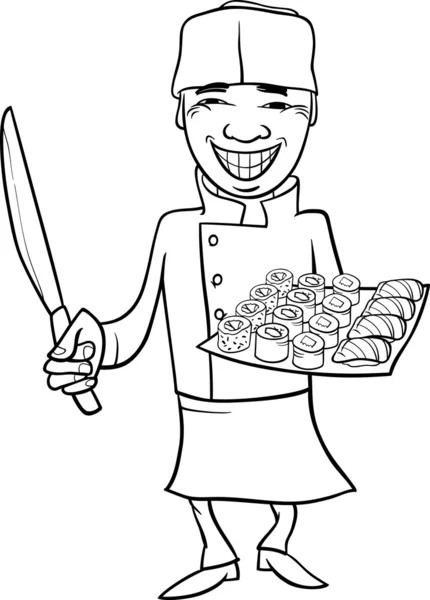 Japan sushi chef-kok cartoon kleurplaten pagina — Stockvector