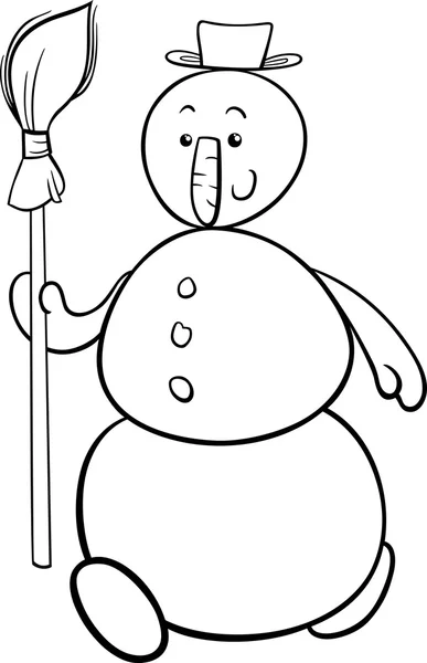 Snowman with besom coloring page — Stock Vector