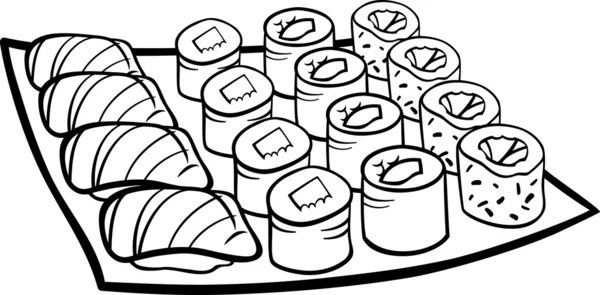 Suşi öğle yemeği çizgi film boyama sayfası — Stok Vektör