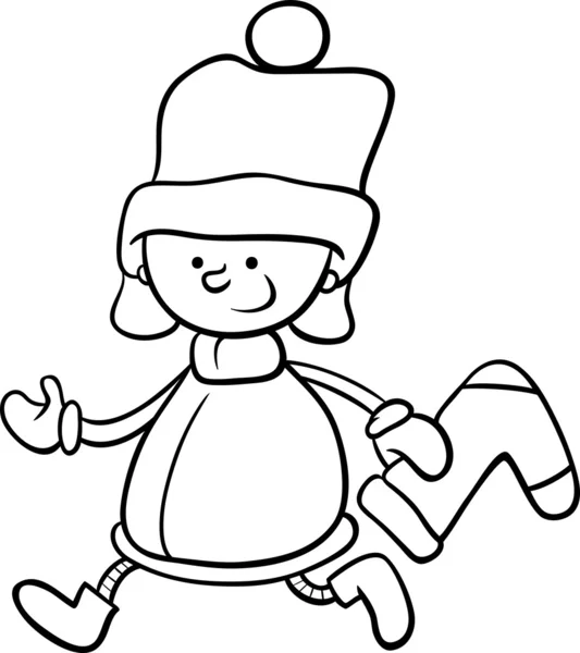 Santa claus boy cartoon coloring page — Stock Vector