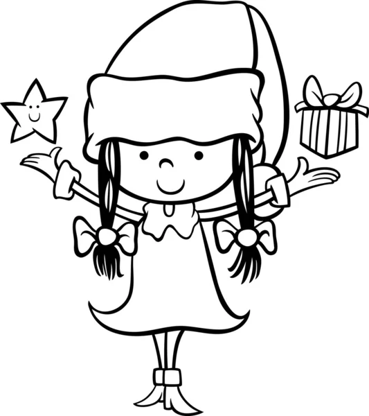 Santa claus girl cartoon coloring page — Stock Vector