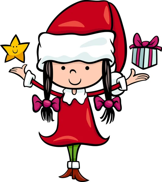 Santa Claus niña ilustración de dibujos animados — Vector de stock