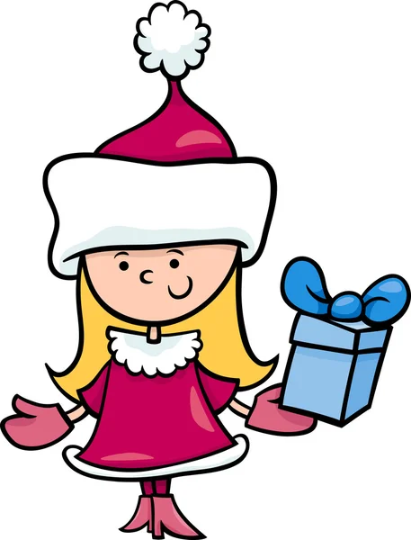 Santa Claus niña ilustración de dibujos animados — Vector de stock